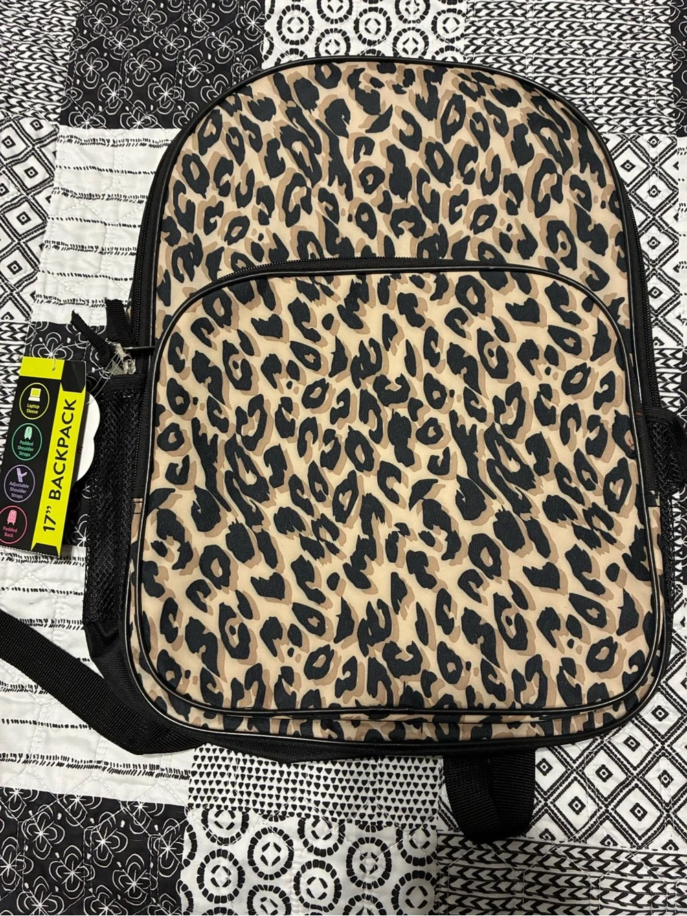 Leopard Print Backpack - Beige & Black